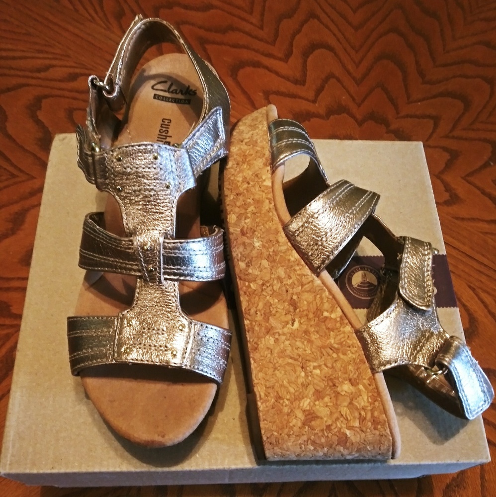 Clark's cork platform wedge sandles